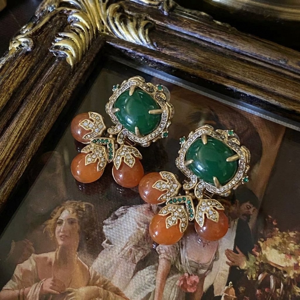 Vintage Palace Style Glass Tassel Drop Earrings - Image 3