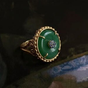 Vintage Eastern Inspired Peace Buckle Green Resin Ring