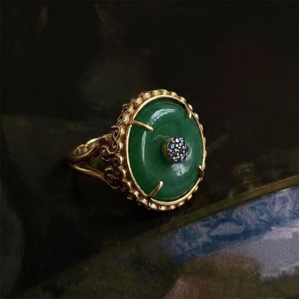 Vintage Eastern Inspired Peace Buckle Green Resin Ring