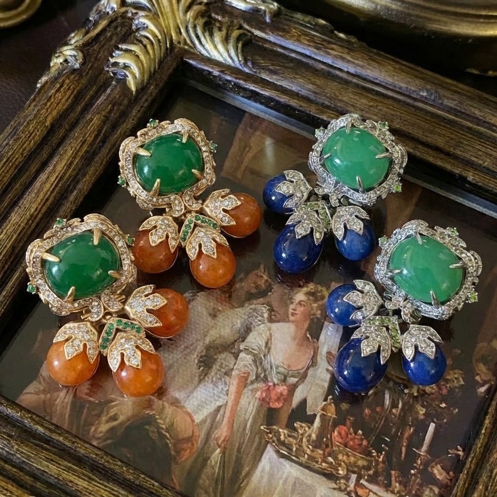 Vintage Palace Style Glass Tassel Drop Earrings