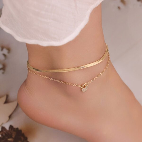 Layered Snake Chain Heart Anklet