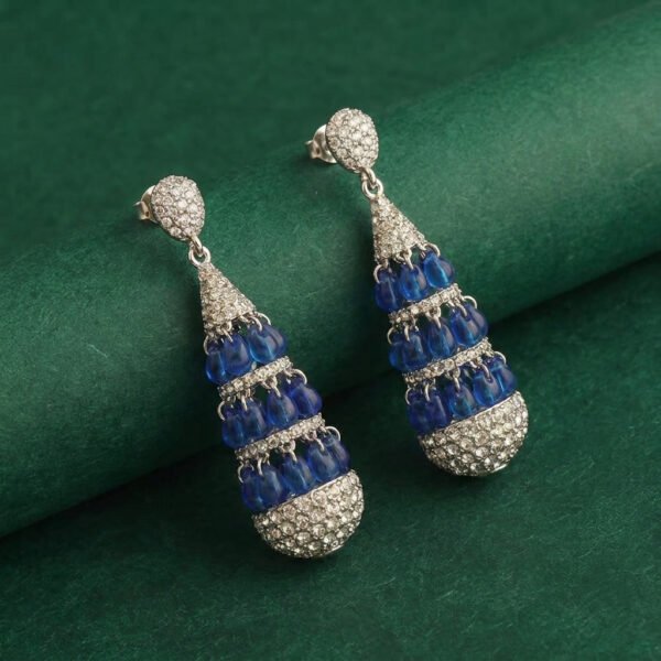 Vintage Heavy-Design Blue Zircon Teardrop Earrings