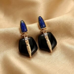 Vintage Unique Design Contrast Glass Pentagon Drop Earrings