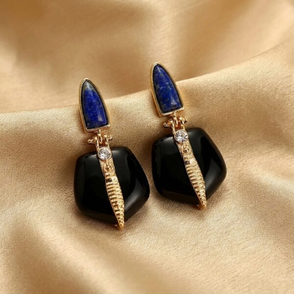 Vintage Unique Design Contrast Glass Pentagon Drop Earrings