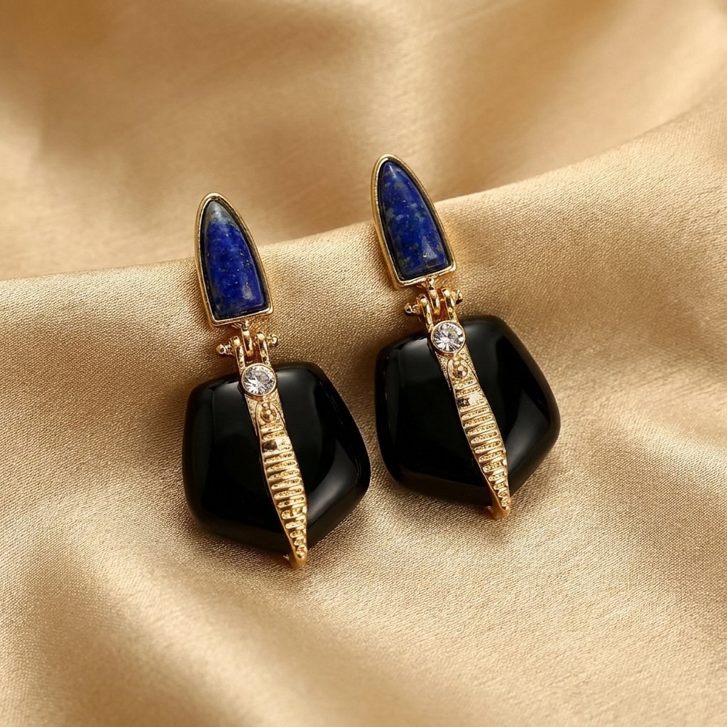 Vintage Unique Design Contrast Glass Pentagon Drop Earrings