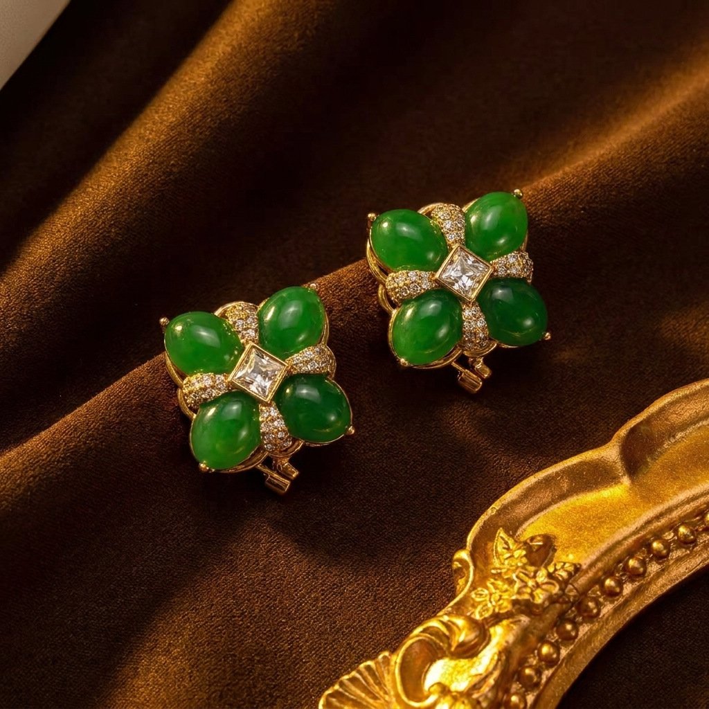 Vintage Luxury Warm Emerald Green Resin Four-Leaf Clover Set - Image 3