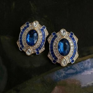 Vintage Unique Design Square Multi-Stone Stud Earrings