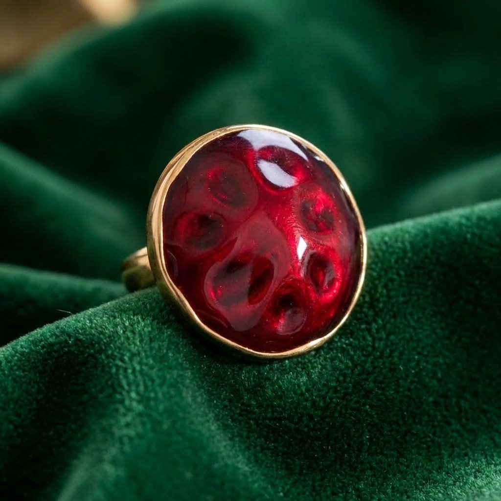 Vintage Palace Style Red Enamel Necklace, Ring & Earring Set - Image 4