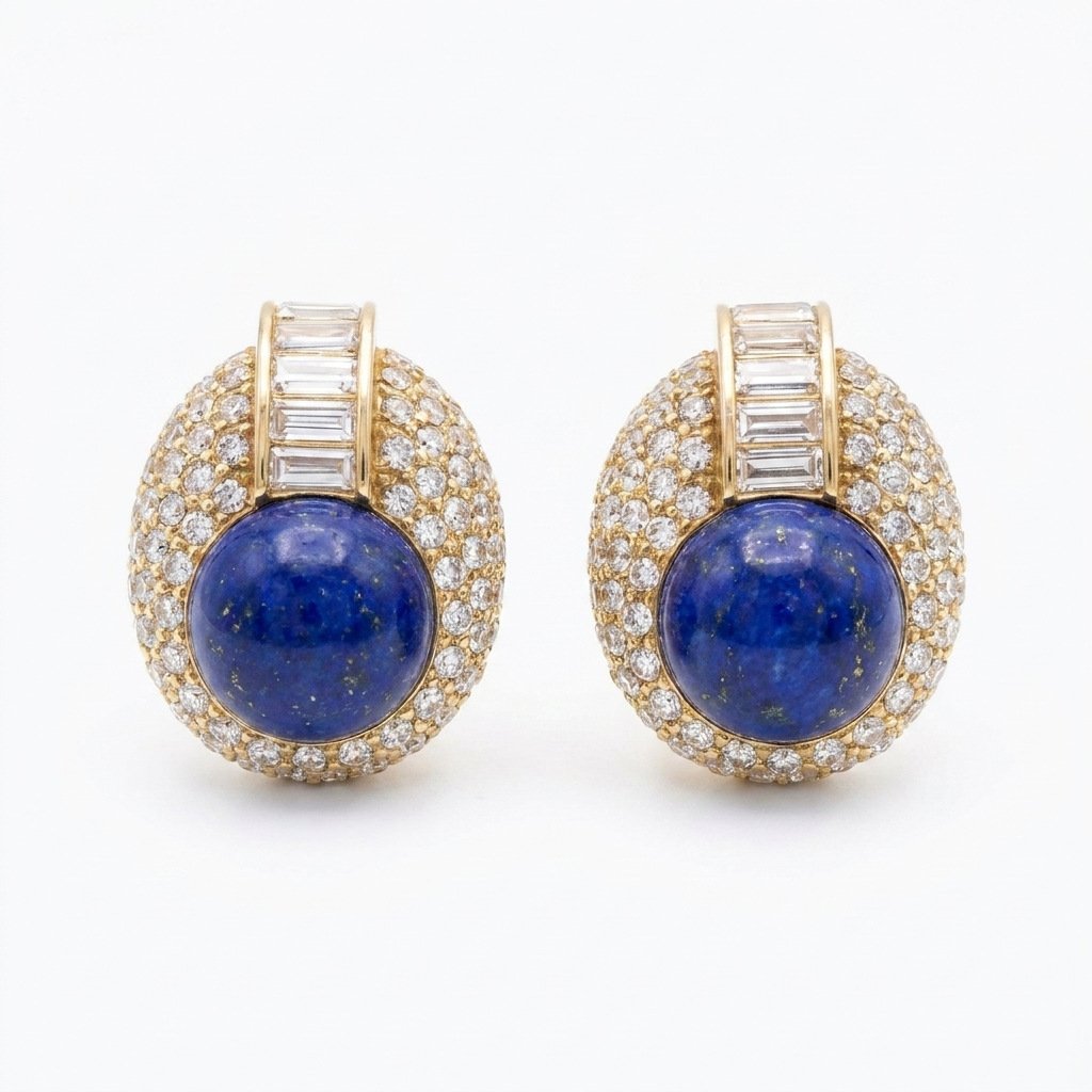 Vintage Lapis Lazuli Full Zircon Earrings - Image 4