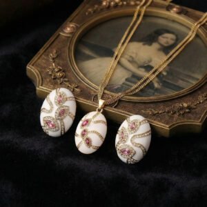 Vintage Palace Style Delicate White Enamel Multi-Stone Set