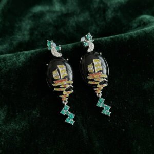 Vintage Unique Design Sailboat Shape Multi-Stone Drop Earrings