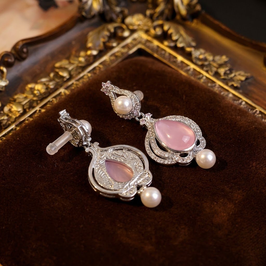 Vintage Vibe Waterdrop Purple Stone Glass Drop Earrings - Image 3