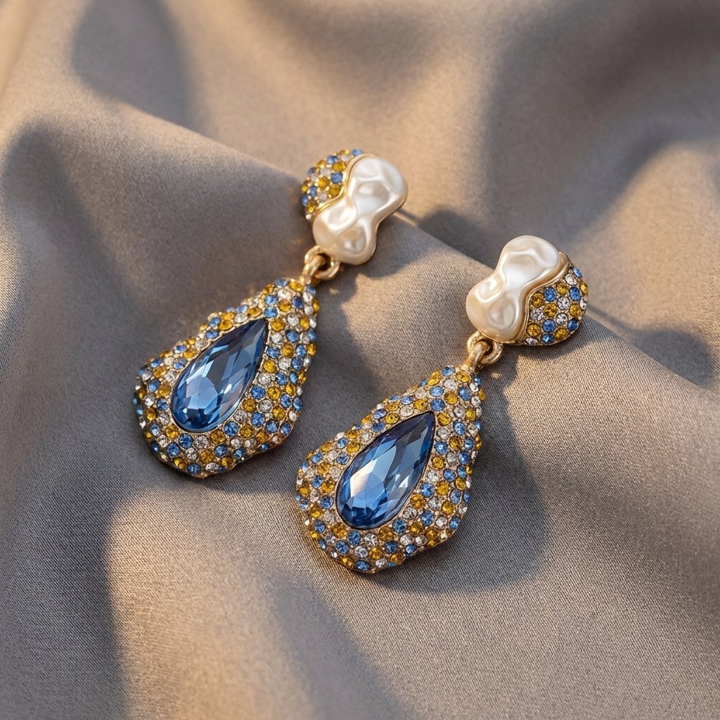 Vintage Fashion Unique Design Waterdrop Multi-Stone Drop Earrings - Image 2