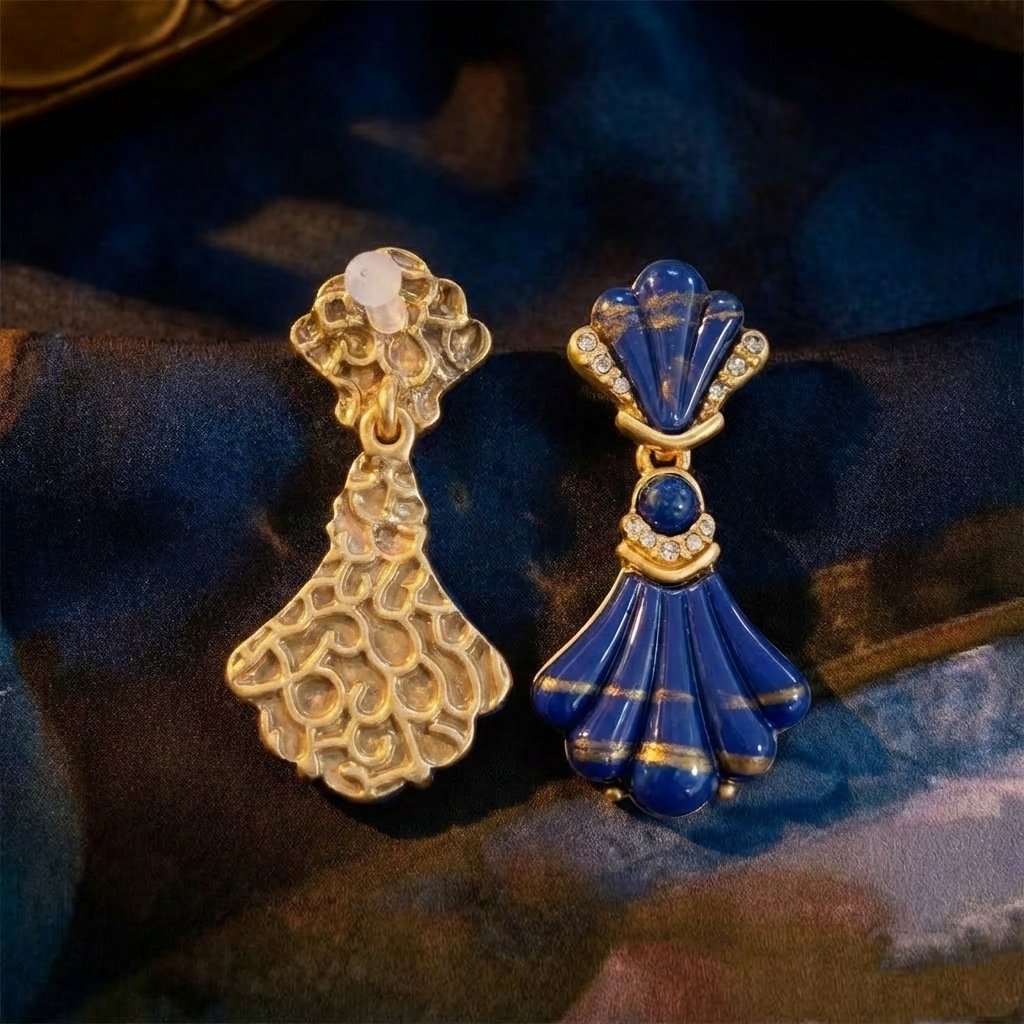 Vintage Palace Style Purple Resin Fan Drop Earrings - Image 3