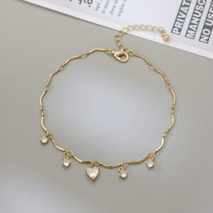 Beach Style Heart Zircon Anklet