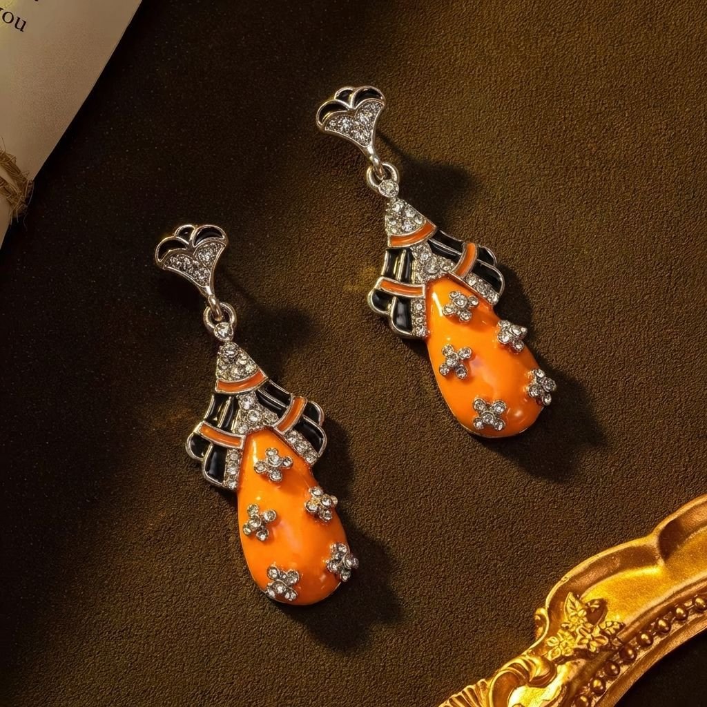 Vintage Palace Style Enamel Waterdrop Drop Earrings - Image 2