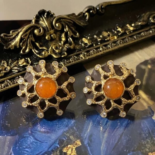 Vintage Unique Design Sunflower Multi-Stone Stud Earrings