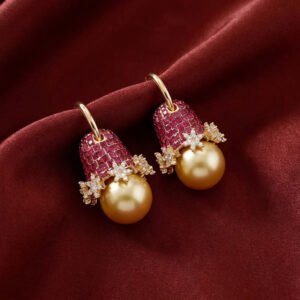 Vintage Unique Design Ruby Glass Pearl Drop Earrings