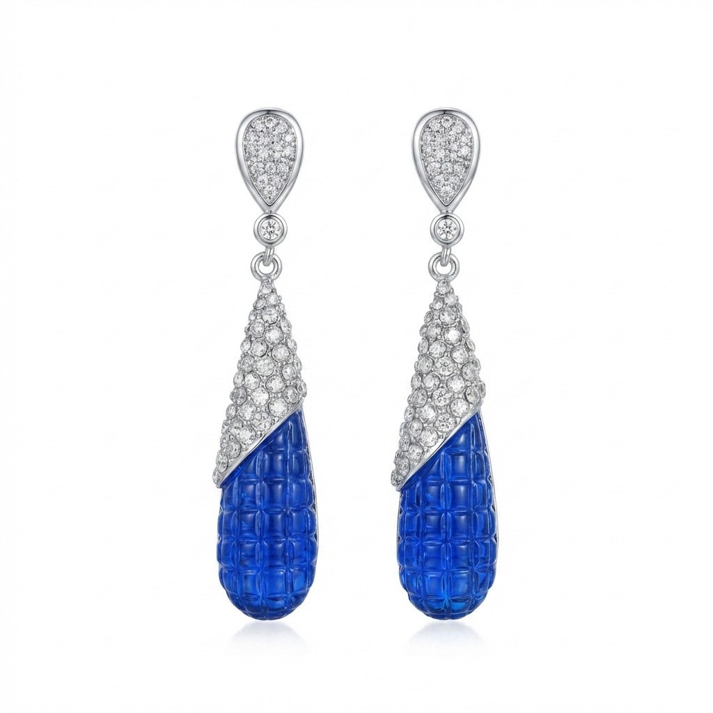 Vintage Palace Style Blue Resin Teardrop Drop Earrings - Image 4