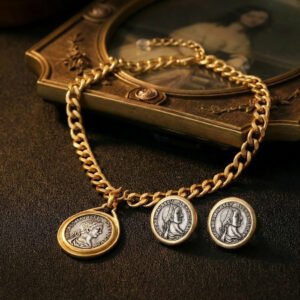 Vintage Palace Style Ancient Coin Portrait Necklace & Earring Set