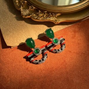 Vintage Unique Design Fan Shape Multi-Stone Glass Drop Earrings