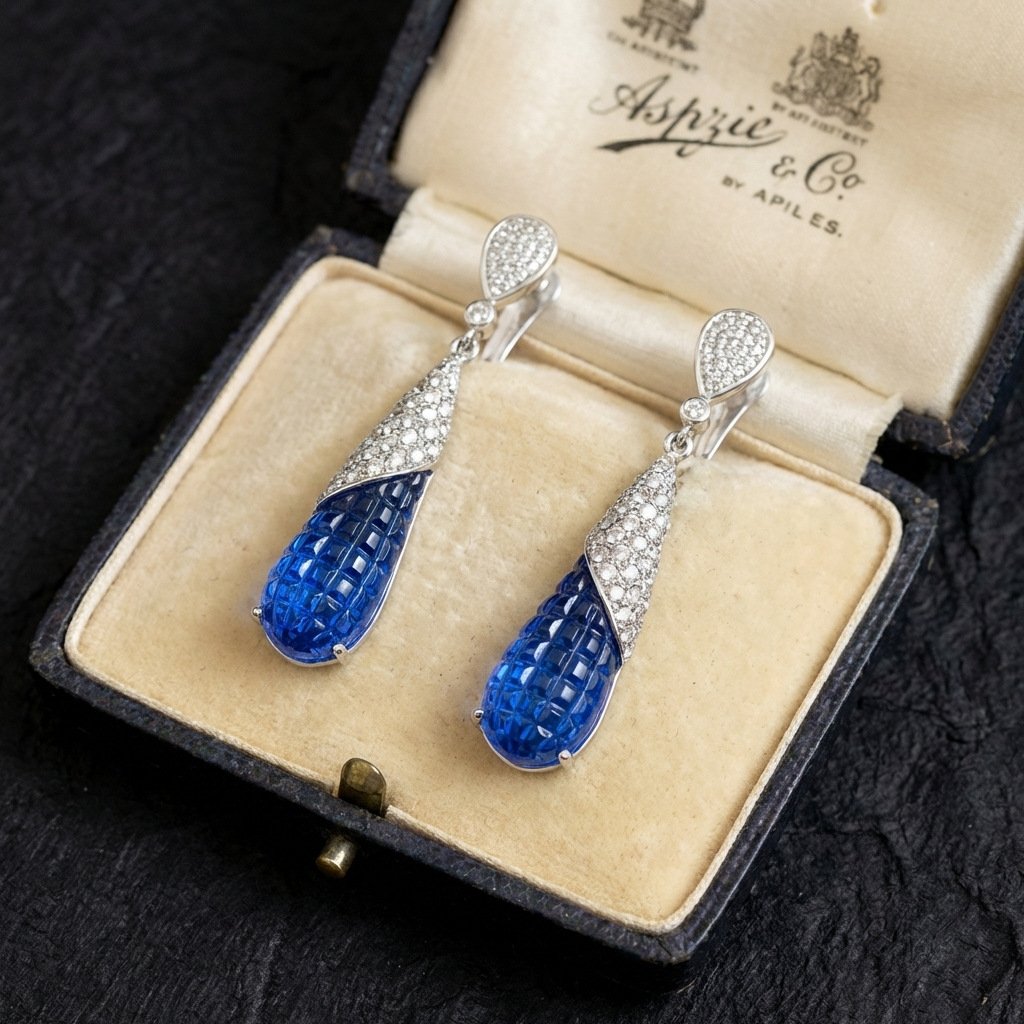 Vintage Palace Style Blue Resin Teardrop Drop Earrings