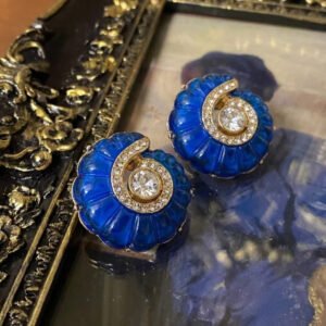 Vintage Palace Style Blue Glass Spiral Stud Earrings