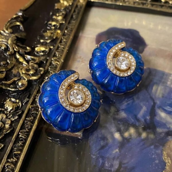 Vintage Palace Style Blue Glass Spiral Stud Earrings