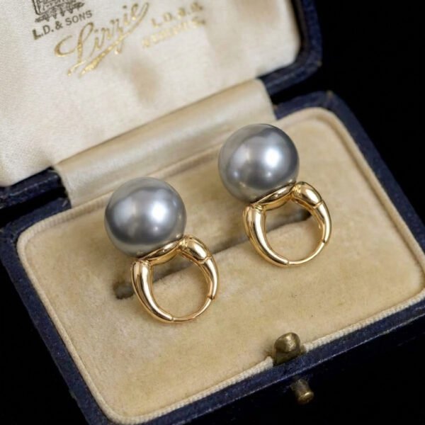 Vintage Palace Style Gray Pearl Bamboo Knot Stud Earrings