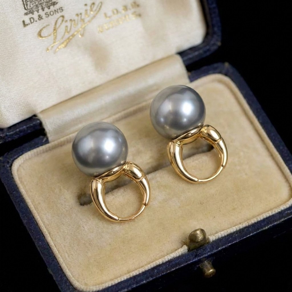 Vintage Palace Style Gray Pearl Bamboo Knot Stud Earrings