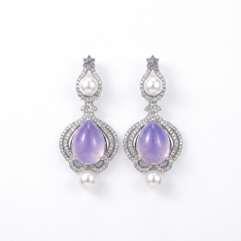 Vintage Vibe Waterdrop Purple Stone Glass Drop Earrings - Image 4