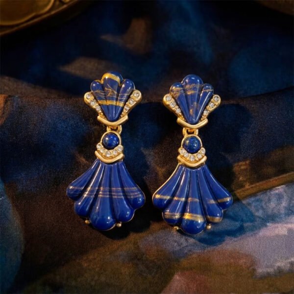 Vintage Palace Style Purple Resin Fan Drop Earrings