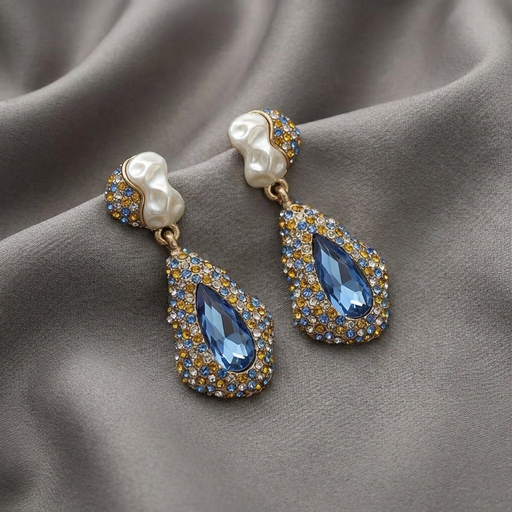 Vintage Fashion Unique Design Waterdrop Multi-Stone Drop Earrings