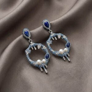 Vintage Unique Design Glacier Blue Hollow Earrings
