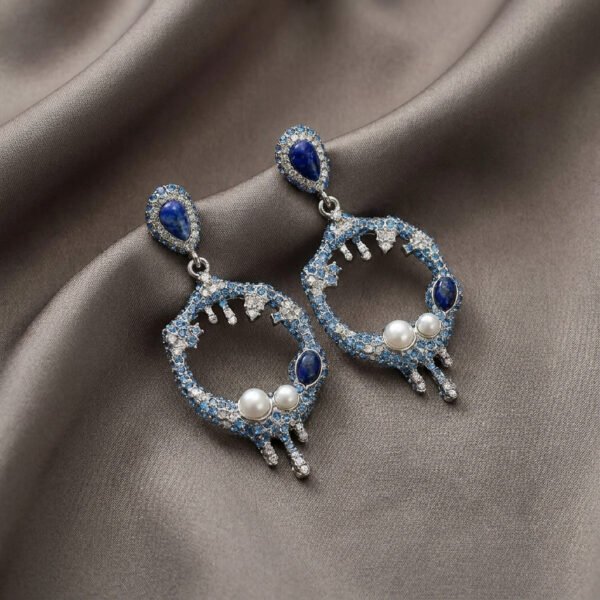 Vintage Unique Design Glacier Blue Hollow Earrings