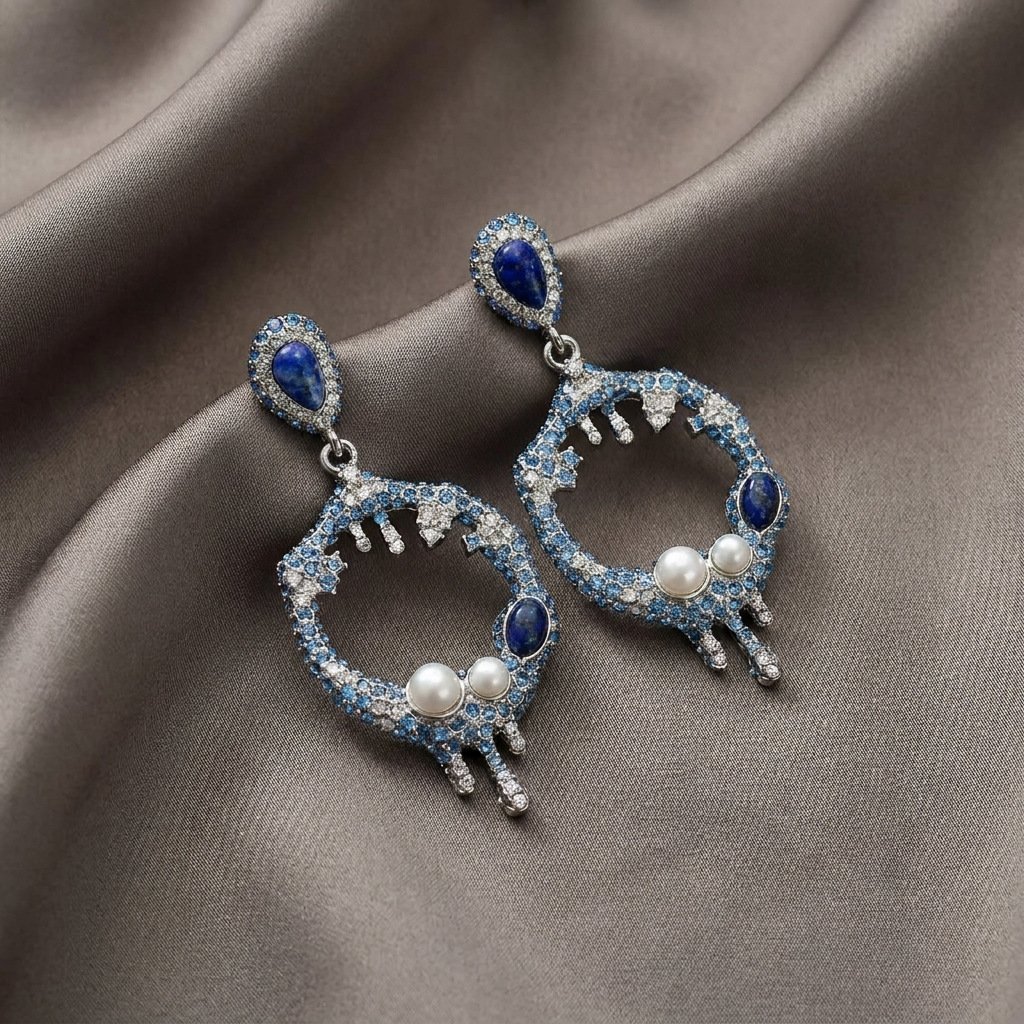 Vintage Unique Design Glacier Blue Hollow Earrings