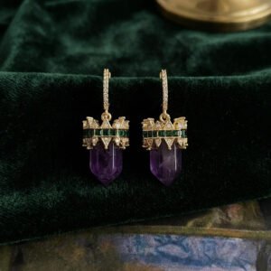 Vintage Vibe Geometric Contrast Amethyst Drop Earrings