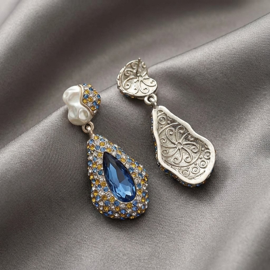 Vintage Fashion Unique Design Waterdrop Multi-Stone Drop Earrings - Image 3