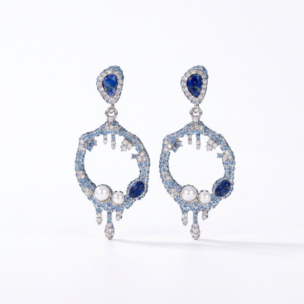 Vintage Unique Design Glacier Blue Hollow Earrings - Image 4