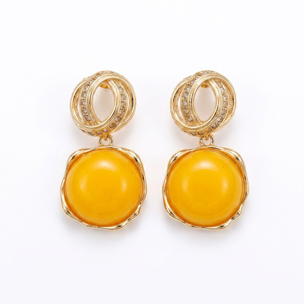 Vintage French Style Warm Yellow Stone Pendant Set - Image 5