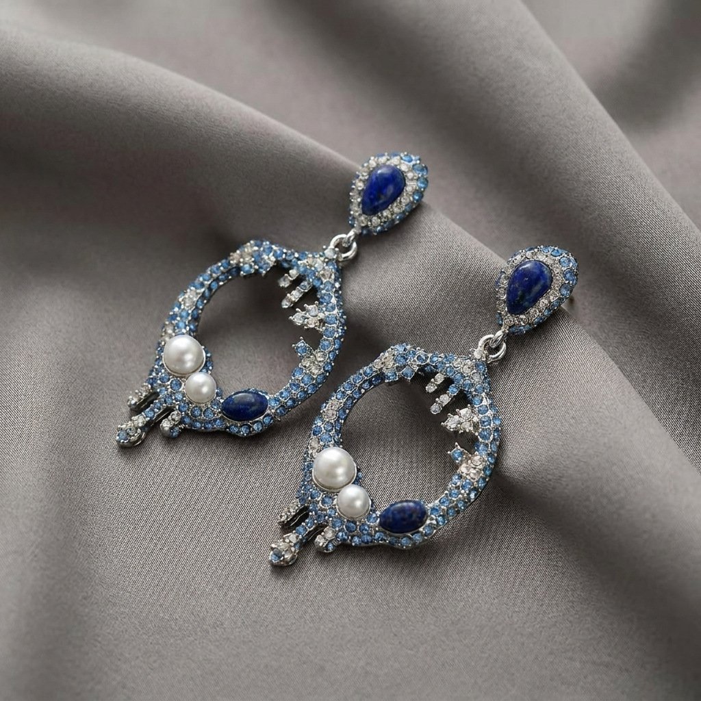 Vintage Unique Design Glacier Blue Hollow Earrings - Image 2