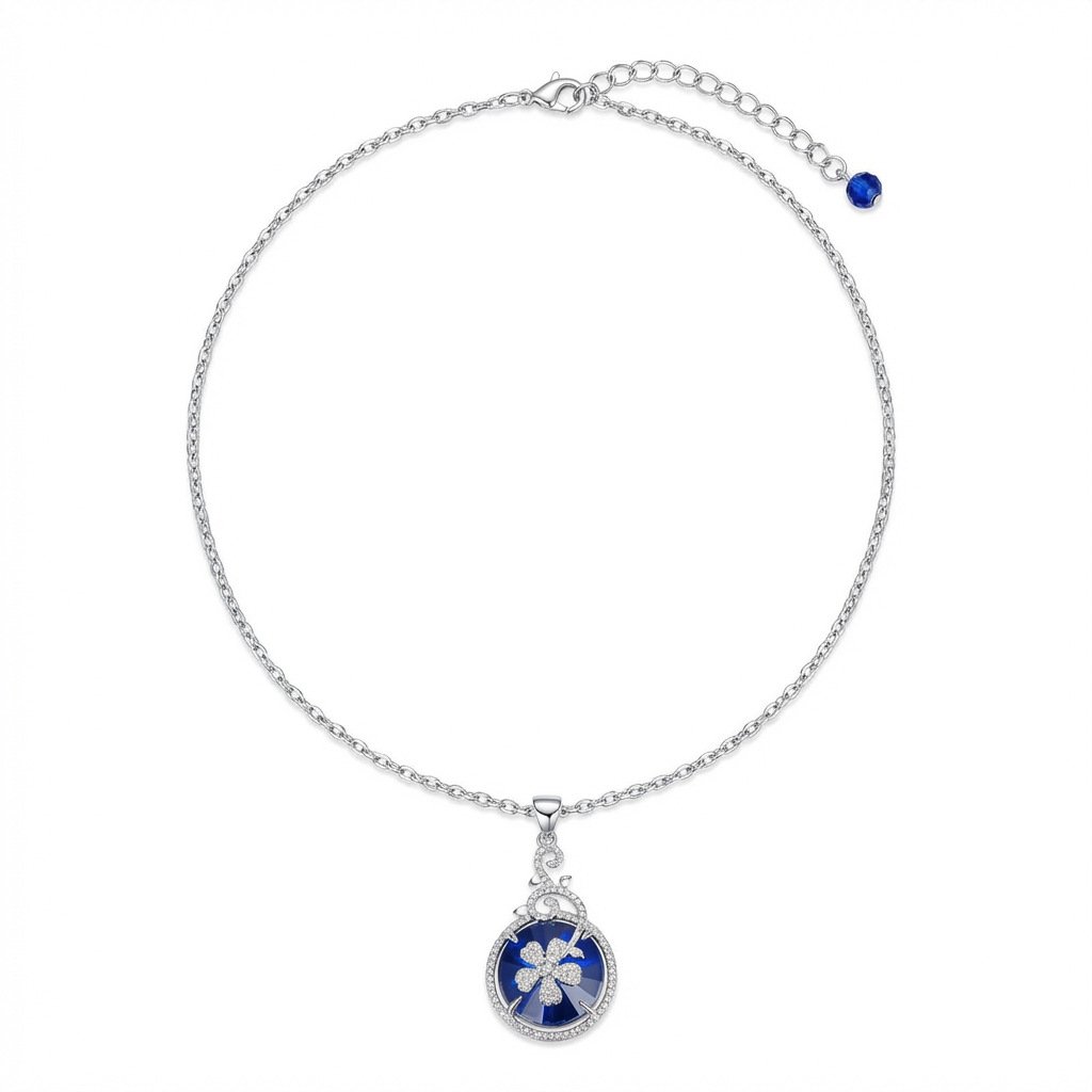 Vintage Blue Glass Four-Leaf Clover Jewelry Set - Image 5