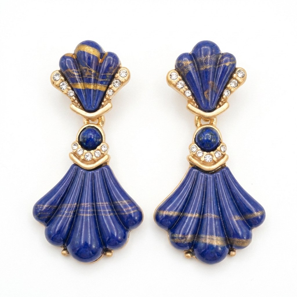 Vintage Palace Style Purple Resin Fan Drop Earrings - Image 4