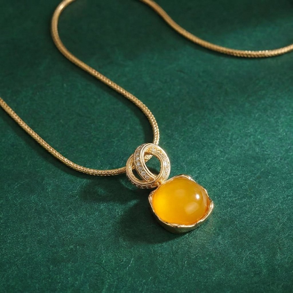 Vintage French Style Warm Yellow Stone Pendant Set - Image 4