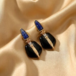 Vintage Unique Design Contrast Glass Pentagon Drop Earrings