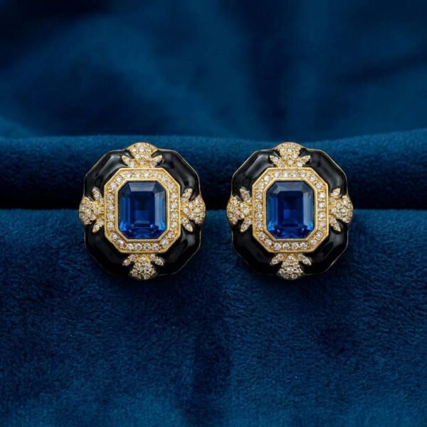 Vintage Palace Style Black Enamel Rhinestone Earrings