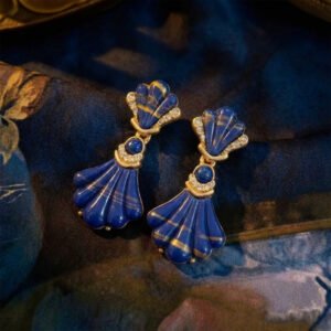 Vintage Palace Style Purple Resin Fan Drop Earrings