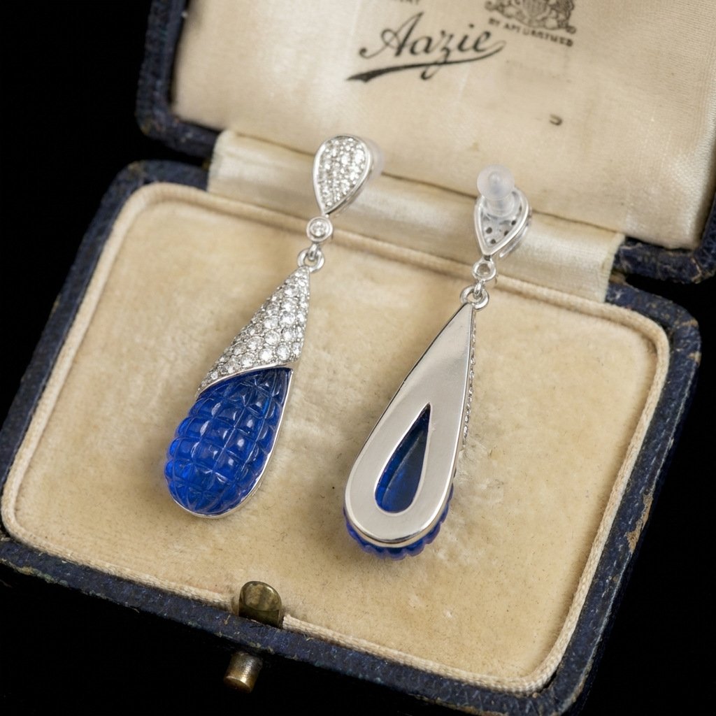 Vintage Palace Style Blue Resin Teardrop Drop Earrings - Image 3