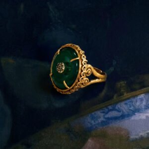 Vintage Eastern Inspired Peace Buckle Green Resin Ring