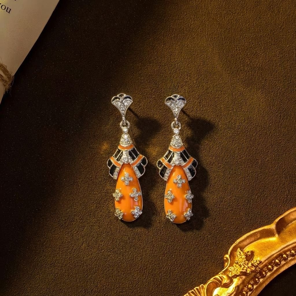 Vintage Palace Style Enamel Waterdrop Drop Earrings